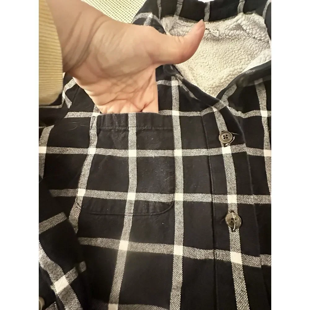 J Crew Plaid Sherpa Fleece Lined Shirt Shacket Women Size Large‎ L Button Down